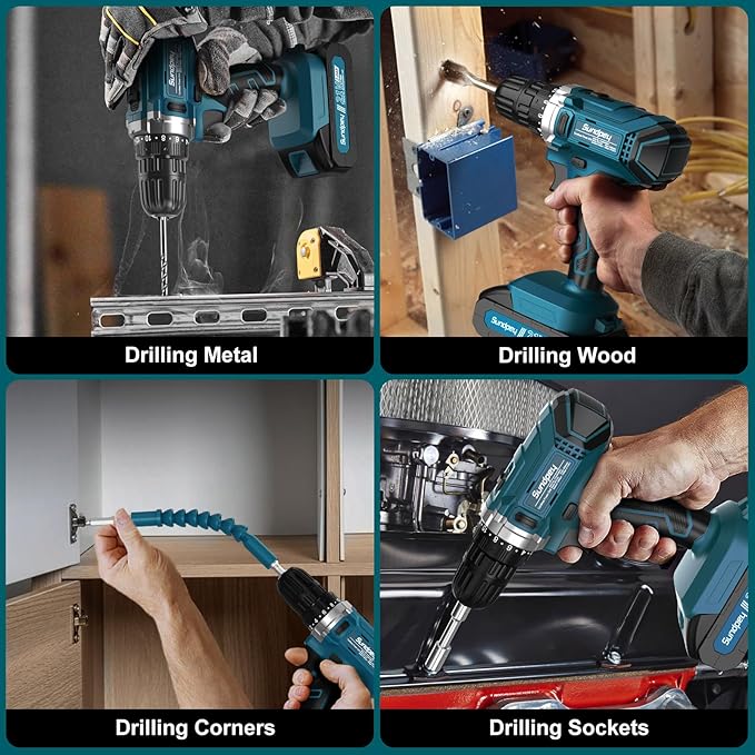 Tool Kit with 21V Cordless Drill - Sundpey 255-PCs Portable Complete General Basic Home and Auto Repair Tool Set with Drawer for Handyman & Diyer & Homeowner - Power Drill with 2 x 2.0Ah Batteries