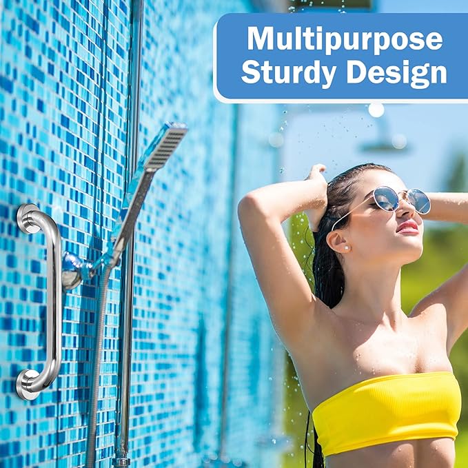 Therwen 6 Pack Grab Bars for Bathtubs and Showers Shower Grab Bars for Seniors Stainless Steel Bathroom Handicap for Elderly for Wall Shower Handle Assist Device(18 Inch,Silver)