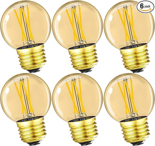 Leools G16.5 E26 led Bulb 4W Equal 40 watt Vintage LED Edison Bulb AC120V 400LM 2700K Amber Warm White Clear Dimmable LED Bulb for Ceiling Fan Light Bulbs,Appliance and Refrigerator Light Bulb 6Pcs