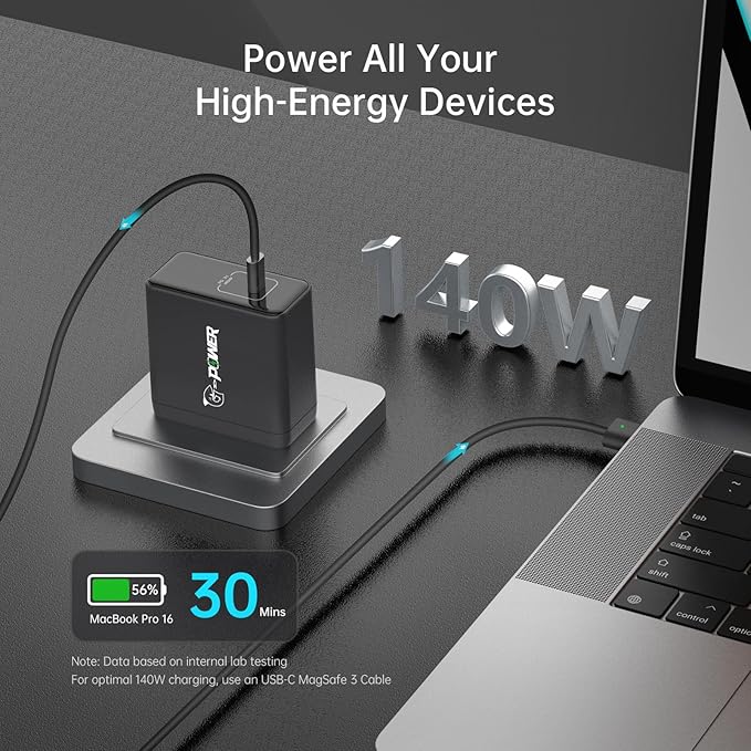 USB C Charger 140W G-POWER PD3.1 GaN Laptop Wall Charger Fast Charging Power Adapter Foldable Plug for MacBook Pro 16'', Power Bank, Dell XPS, for iPad Pro, Galaxy, for iPhone 15 Pro, and More