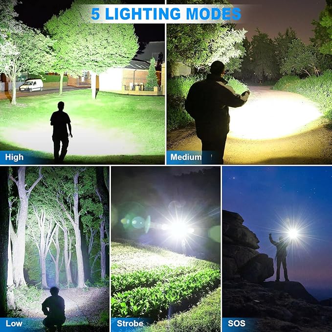 KINGCAESAR Flashlights High Lumens Rechargeable, 2 Pack 90,000 Lumens Super Bright Flashlight, 5 Modes LED Flashlight, IPX7 Waterproof Powerful Flash Light for Home, Outdoor Activities