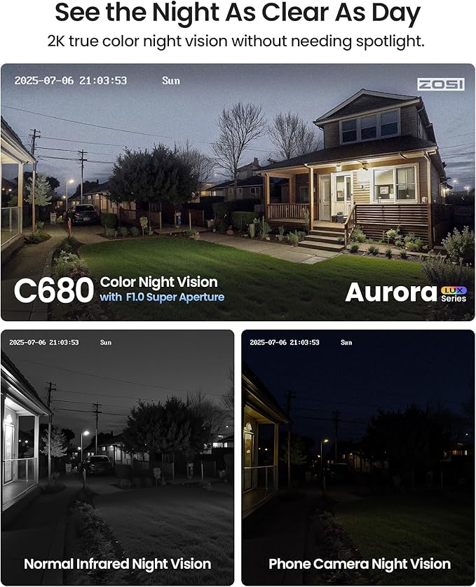 ZOSI 4 x C680 2K Window Security Camera with Full Color Night Vision, 3MP Indoor Plug-in WiFi Camera for Home Security, Human Vehicle Detection, 2.4/5GHz, Cloud/Memory Card Storage, Easy Install