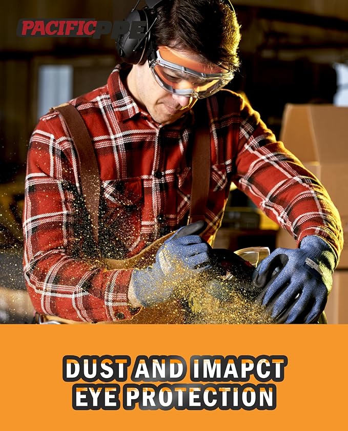 PACIFIC PPE Wide-Vision Safety Glasses, ANSI Z87 Eyewear with Anti-Fog and Anti-Scratch Wraparound Lenses, Adjustable Strap, Ideal for Chemistry Lab, Woodworking, Industry