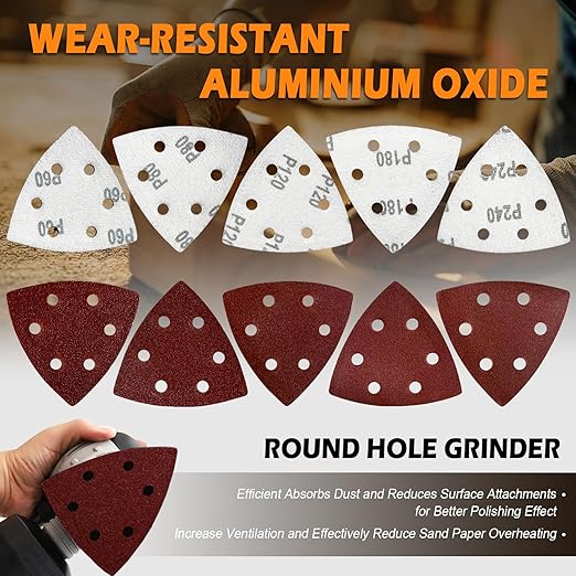 161Pcs Oscillating Tool Sanding Pad Kit, 3Pcs 3-1/2 Inch Perforated Triangle Sanding Pads 3Pcs Triangle Sanding Pads and 2Pcs Finger Sanding Pad, 150Pcs Multitool Sandpaper