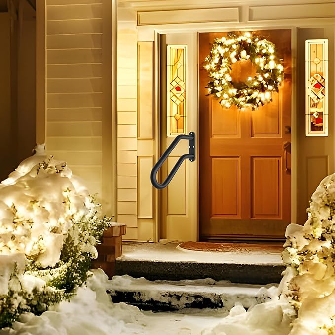 Handrails for Outdoor Steps, Heavy Duty Non-Slip Handrail, U-Shaped Safety Hand Rails, Wall-Mounted Rail for 1-3 Step Stairs, 19" Length Railings for Indoor and Outdoor