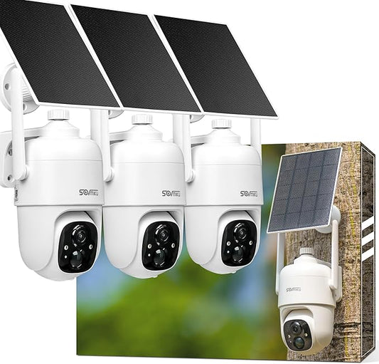 Sovmiku 3CQ1 AI 2K Solar Security Camera Wireless Outdoor,Battery Powered Camera,Two-Way Audio,PIR Motion Detection,Easy to Setup,Pan/Tilt 360° View,Color Night Vision,Audible Flashlight Siren,SD Slot