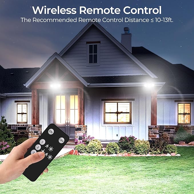 CINOTON Solar Motion Sensor Outdoor Lights, 3 Modes LED Security Flood Light with Remote Control, IP65 Waterproof Solar Powered Outside Wall Lighting for Garden Patio Garage Yard Entryway Black 2 Pack