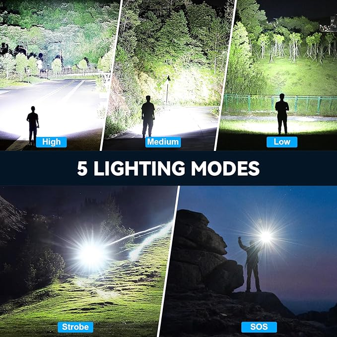 Rechargeable LED Flashlights High Lumens - 90,000 Lumens Super Bright Flashlights with 5 Modes, Waterproof Powerful Flash Light for Home, Camping(2 Pack) (Black)