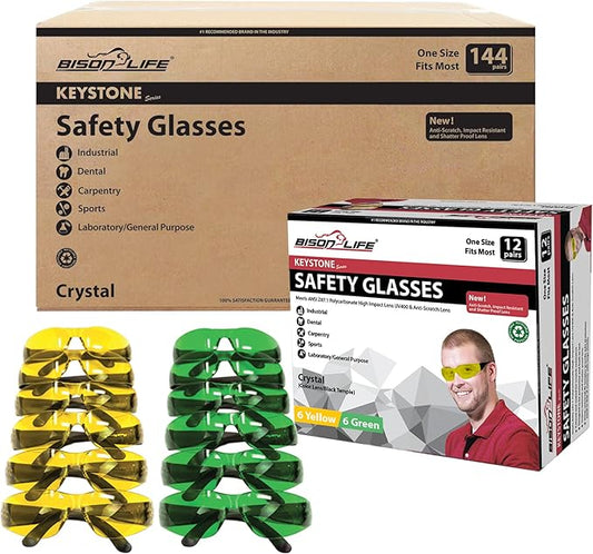 BISON LIFE Keystone Color Lens Safety Glasses | Anti Scratch | Impact Resistance | ANSI Z87.1 Standard | UV 400 Protection