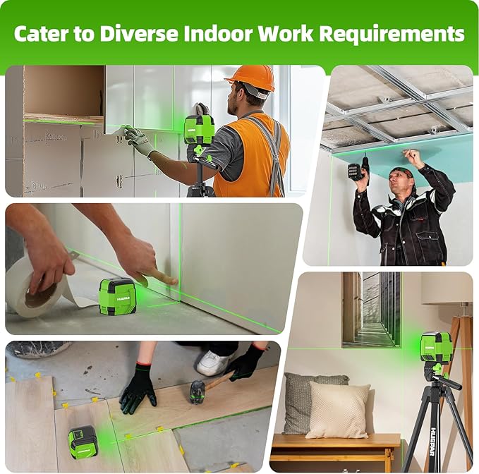Laser Level with 60in Tripod, HUEPAR 98Ft Self Leveling Laser Level Green Line Laser Cross Line Laser Leveler Tool for Picture Hanging, Tile, Home Renovation, Indoor Project, Battery&Goggles Included