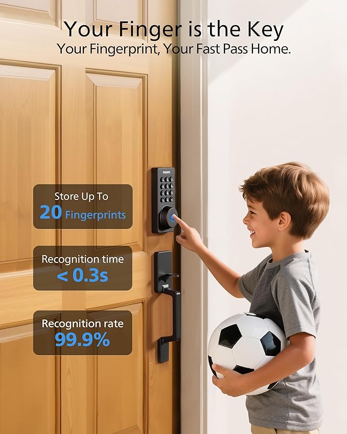 Philips Wi-Fi Smart Deadbolt Lock with Handle Set, Keyless Entry Door Lock for Front Door, Built-in WiFi, Compatible with Alexa & Google Assistant, Auto Locking