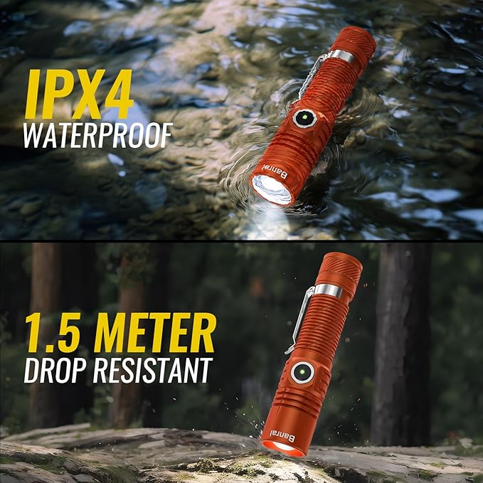 Rechargeable Tactical Flashlights, High Lumens Small Mini USB-C LED Flashlight, Compact EDC Flash Light, 4 Modes&Memory Function, Waterproof Pocket Lights for Home,Camping,Emergency (2, Orange)