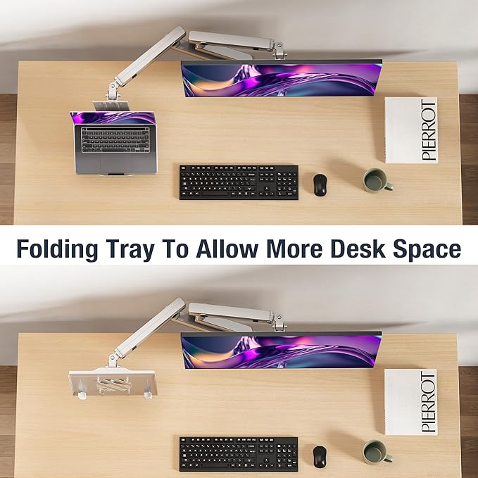 AVLT Dual 17”-38" Monitor Arm Desk Mount with 17" Laptop Tray and USB-C Docking Station, HDMI 4K60Hz, USB-A 5Gbps, Ethernet, 100W PD, Fits Two Flat/Curved Monitor - Gray