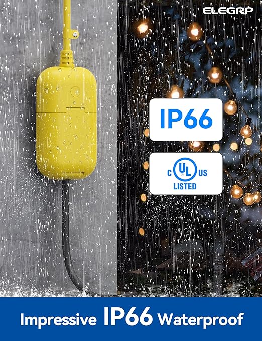 ELEGRP PQR11 Outdoor Smart Dimmer Plug Waterproof IP66, Smart WiFi Plug Compatible with Alexa & Google Assistant, Outdoor Dimmer for String Lights, No Hub Required, UL Certified, 1 Pack, Yellow