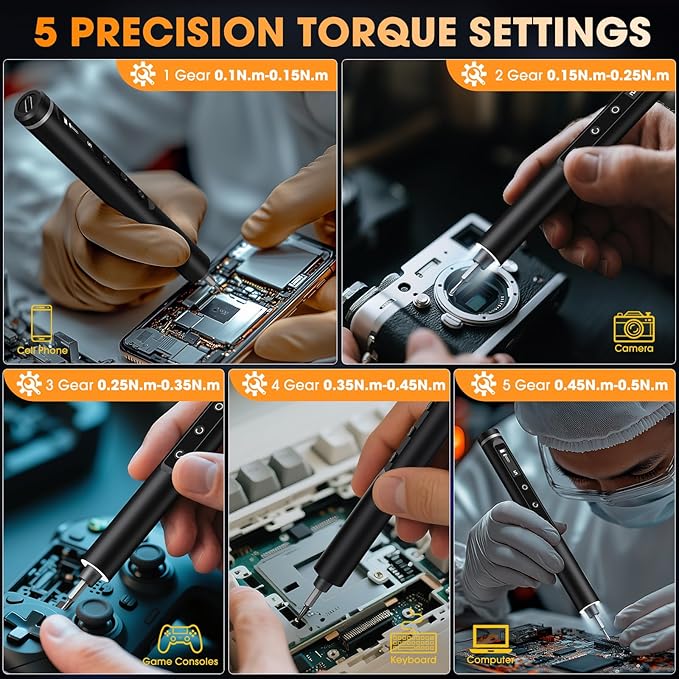 3.7V Mini Electric Screwdriver,50 in 1 Precision Screwdriver Set,Small Repair Tool Kit with 5 Torque/500mAh Battery/OLED Display/4 LED Lights for Electronics Computer/Phone/Camer/Eyeglass/Watch