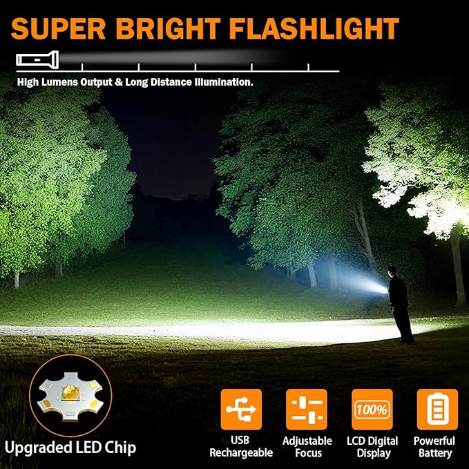 3Pack Rechargeable Flashlights High Lumens 9900FL, LED Flashlight Rechargeable with LCD Digital Display, 5Modes Adjustable Flash Light, Super Bright Flashlight Powerful, Tactical Flashlights for Home