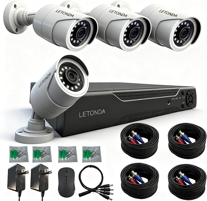 1080p Security Camera 4-in-1 CCTV Bullet Wired Cam Supports AHD/TVI/CVI/CVBS IR - Cut Filter Switch Indoor/Outdoor Analog Surveillance Video Add - on Camera, 100 - Foot Clear Night Vision (1)