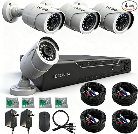 4CH 1080p Security Camera 1PK DVR 4PK CCTV Bullet Wired Cam Supports AHD/TVI/CVI/CVBS IR - Cut Filter Switch Indoor/Outdoor Analog Surveillance Video Add - on Camera, No Hard Drive