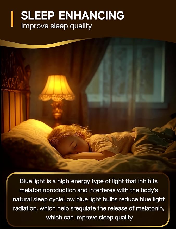 Sleep Light Bulb, 3W Amber Light Bulbs, 1800K Warm Light Bulbs, Blue Light Blocking Dim Bulbs, E26 A19 Mood Soothing Light for Bedroom and Baby Kid Nursery, 2 Pack