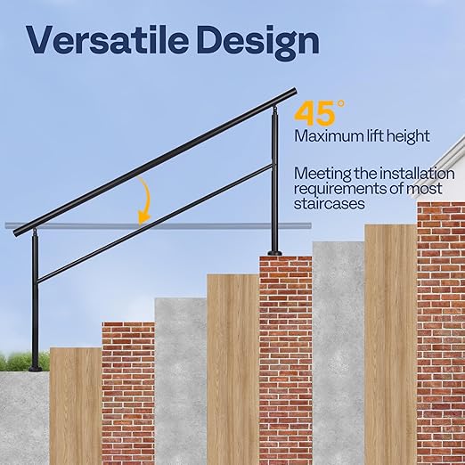 VIVOHOME 2-Pack 6 Step Hand Rails for Outdoor Steps, Galvanized Steel Railing, Black Round Exterior Handrails for Porch, Deck, or Indoor Stairs, Complete Installation Kit