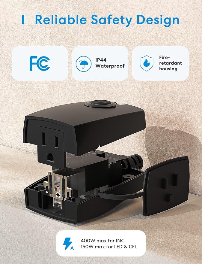 meross Outdoor Dimmer Plug, Smart Outdoor Plug Works with Apple HomeKit, Alexa, Google Home, IP44 Outdoor Dimmer for String Lights Lamps, Patio Lights with Voice & Remote Control, Schedule & Timer