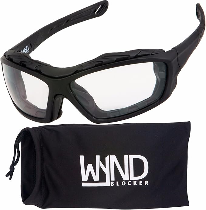 WYND Blocker Motorcycle Riding Glasses Extreme Sports Wrap Sunglasses (Black/Clear)