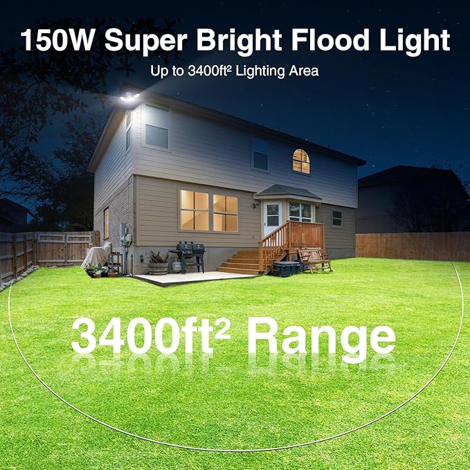 150W Motion Sensor Lights Outdoor for Outside, 15000LM LED Flood Lights Outdoor Wired Dusk to Dawn, Exterior Security Floodlight Fixture Waterproof IP65, Outdoor Lighting for House, Garage