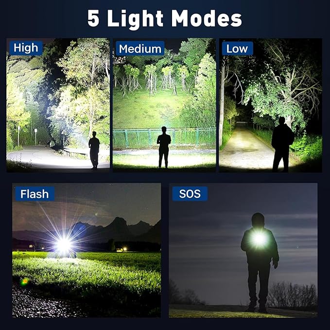 Rechargeable LED Flashlights High Lumens 2, 99000 Lumens Super Bright Flashlights with 5 Modes, Waterproof Powerful Flash Light Multifunctional Flashlights for Home Emergencies Hiking