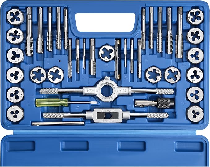 40pcs Metric Tap and Die Set, Metric Standard Rethreading Tool Kit, Coarse and Fine Threads for Cutting External and Internal Threads, Essential Repair Tool Kit with Thread Wrench