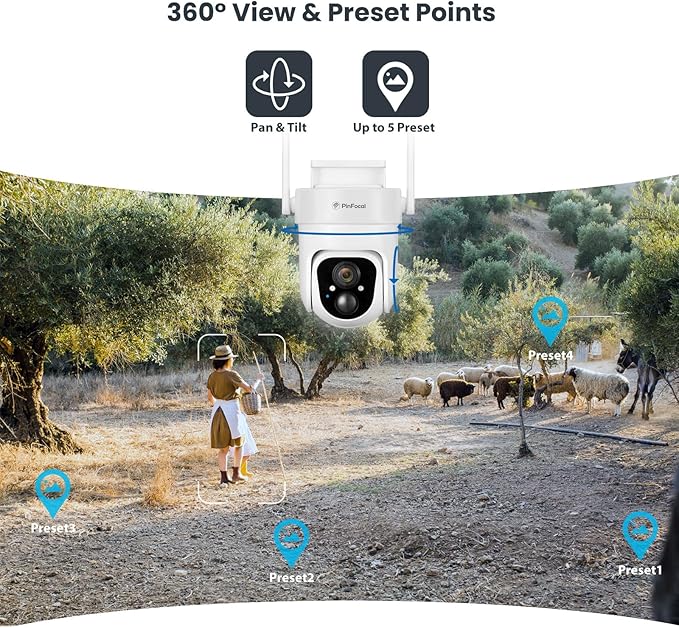 4G LTE Cellular Security Camera Wireless Outdoor, No WiFi Needed, 2K Color Night Vision, 360° View Pan/Tilt, 2 Way Talk, PIR Motion Sensor, Built-in SIM Card (Support Verizon/AT&T/T-Mobile)