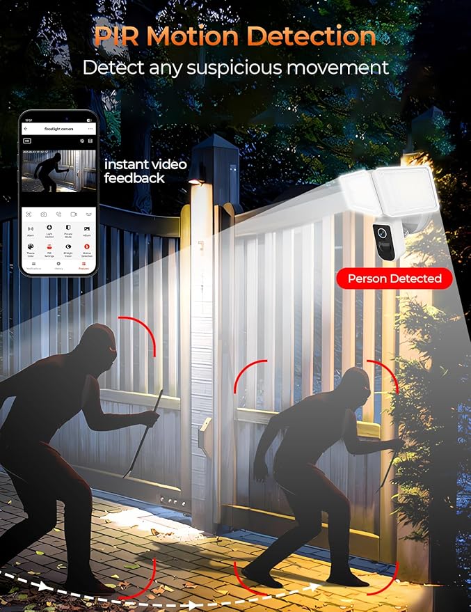 Security Floodlight Cameras Outdoor - 2K Flood Light Motion Detection 3000-5000K LED 2-Way Audio Camera with 4230 lm 150dB Siren 2.4G&5G WiFi Alexa-Compatible for Home Security 24/7 Recording