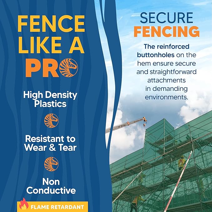 Fire Retardant Debris Safety Netting (4' x 150' - Green) - High Visibility Construction & Scaffolding & Railing & Elevator Netting for Enhanced Safety - Construction Fencing