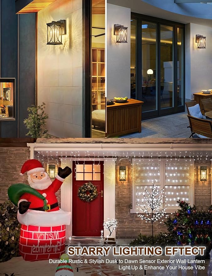 Oil Rubbed Bronze Porch Light Dusk to Dawn Outdoor Wall Lantern Small Modern Exterior Light Fixture Aluminum with Crack-Like Glass IP65 Waterproof Outdoor Sconce Outside Light for House, Front Door