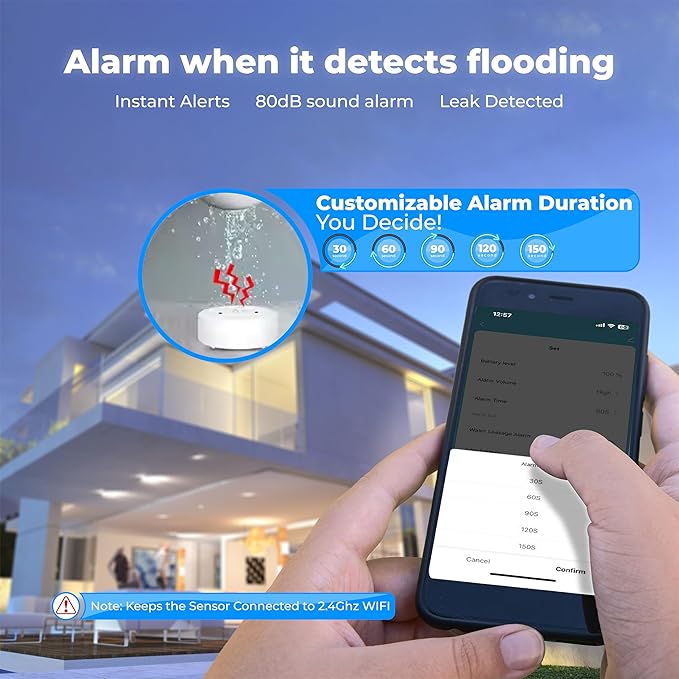 TUBY WiFi Water Leak Detector – No Hub Required, Easy Installation Smart Sensor for Home, Basement, Kitchen, Bathroom – Moisture Sensor, Wireless, IP55 80dB Alarm Flood Sensors