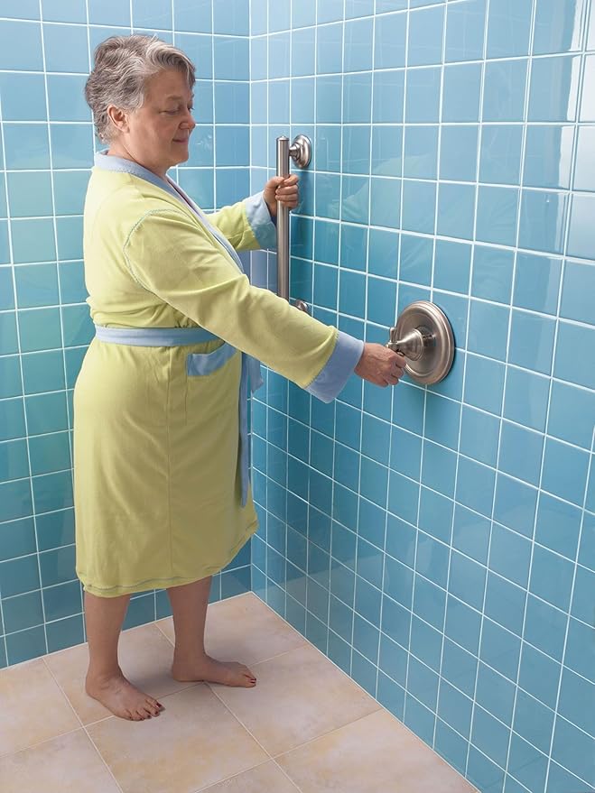 Moen LR8724D1GBN Bathroom Safety 24-Inch Designer Bathroom Grab Bar with Curled Grip, Brushed Nickel