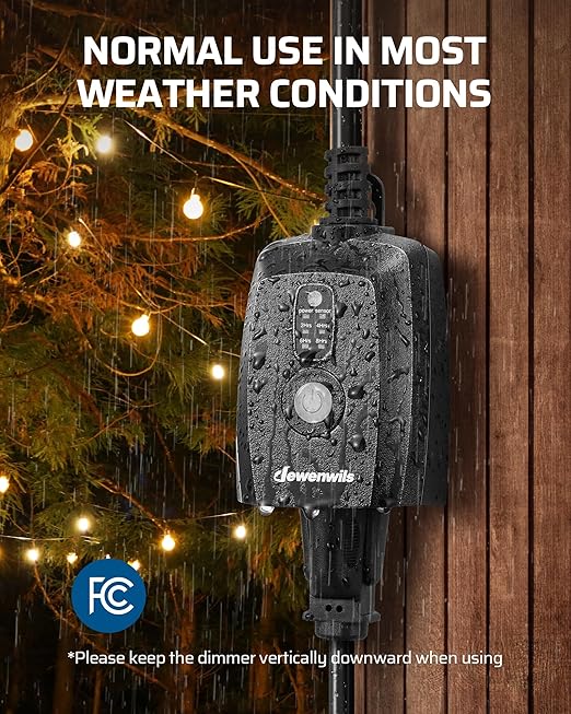 DEWENWILS Dusk to Dawn Dimmer Plug, 100FT Conrtrol Range Dimmable Timer, Compatible with Dimmable LED/Tungsten Bulbs, Waterproof Outdoor Dimmer for String Lights, Christmas Lights, FCC Certified