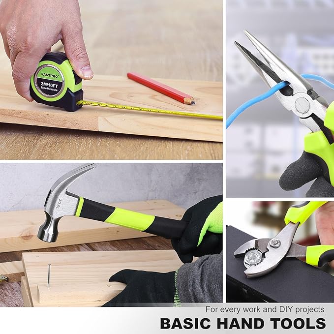 FASTPRO 177-Piece 20V Cordless Lithium-ion Drill Driver and Home Tool Set, Household Repairing Tool Kit with Drill in Storage Case, Green