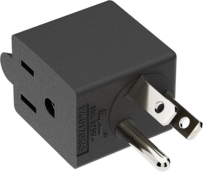 90 Degree Right Angle USA 3-Prong Male-Female Adapter, 5-15P to 5-15R, Black