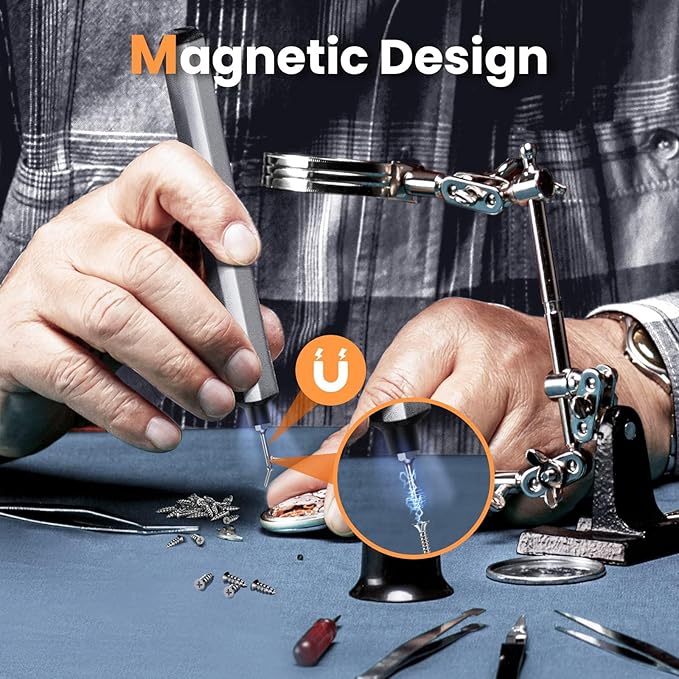 AM ARROWMAX Mini Electric Screwdriver, Precision Screwdriver Set w/ 28 Magnetic Bits, Red Dot, IF Winning Design, Rechargeable Cordless Screwdriver for Phone, Laptop, Watch, RC(SES MINI) Grey