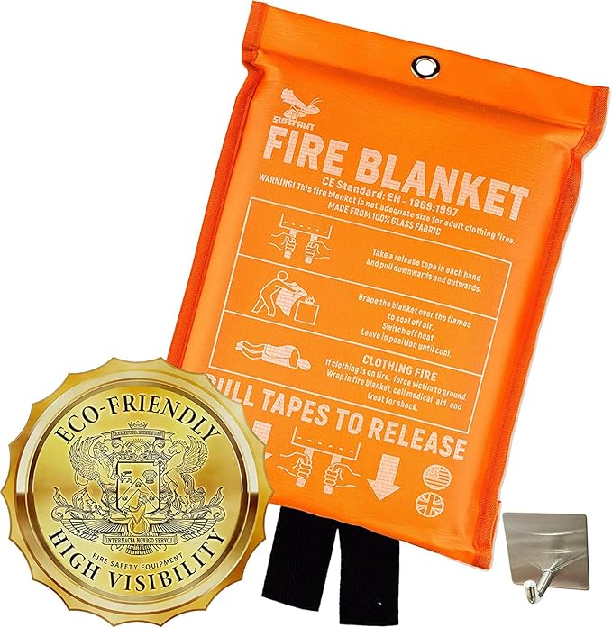 Supa Ant Emergency Fire Blanket for Home and Kitchen - 1 Pack 1500F High Visibility (Glow in The Dark) Smother Kitchen Fire Blanket - CE Certified Hero Fire Blankets Emergency for Home (59in)