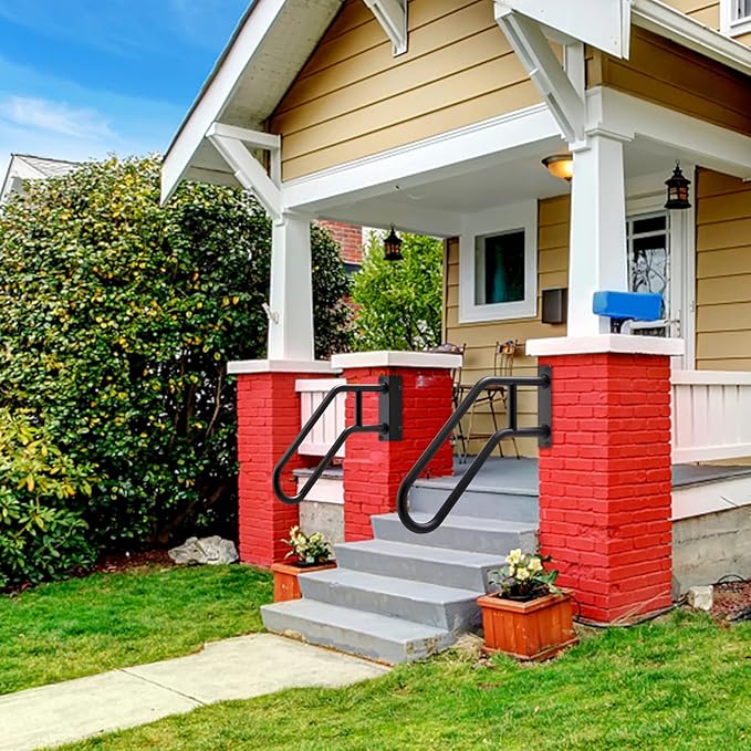 SELEWARE Heavy Duty 28" Handrails for Outdoor 1-3 Step, Non-Slip Door Jamb Corner Mount Stair Hand Railing Grab Bars, U-Shape Safety Handle for Garage, Porch, Garden (Left+Right Handed,Dia 1.3" Pipe)