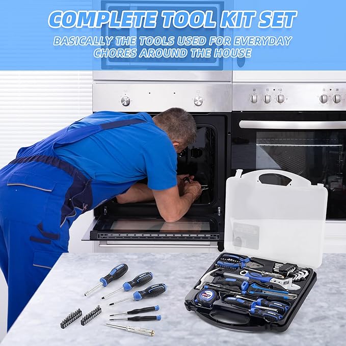 Tool Kit 46-Piece, Household Basic Complete Hand Repair portable Tool Set with Plastic Toolbox Storage Case