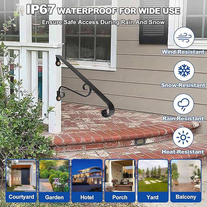 21.7" Outdoor Stair Handrails,1-2 Steps Stairs Rails-Wall Mounted Wrought Iron Hand Railing-Staircase Grab Rail-Heavy Duty Metal Art Handrail for Outdoor Steps-Porch Garage-Anti-Corrosion Carbon Steel