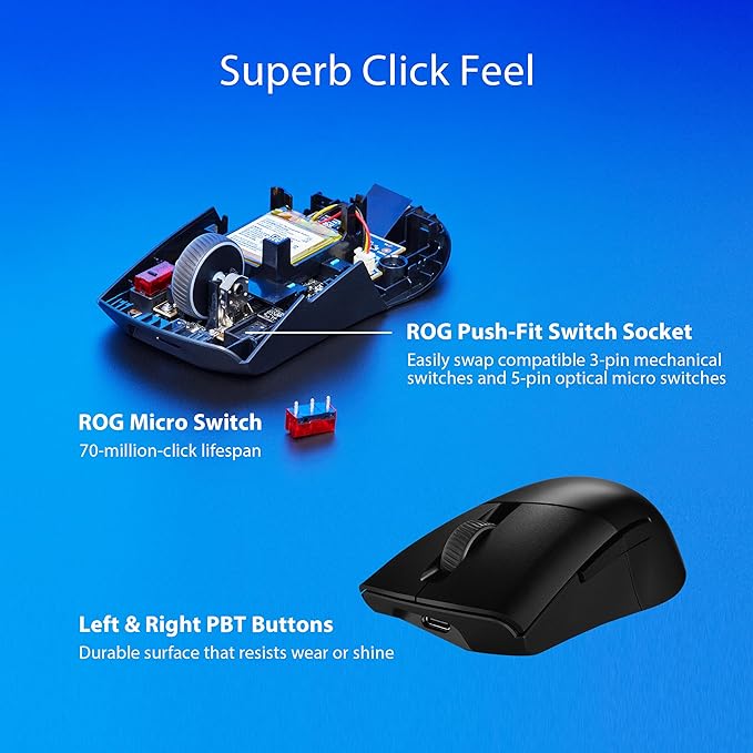 ASUS ROG Keris Wireless Aimpoint Gaming Mouse – Right-Handed Ergonomic, 75g, Tri-Mode Connectivity, 42K DPI, up to 119Hr Battery, PC/Mac Support - Black