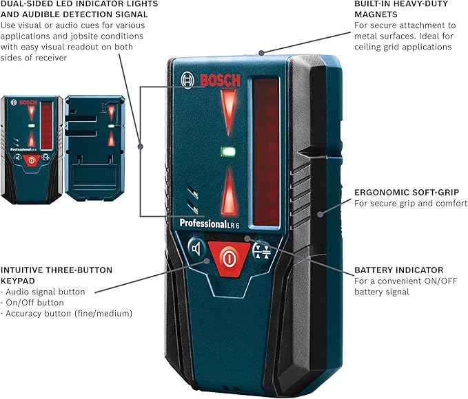 BOSCH LR 6 165 Ft Red-Beam Laser Receiver, Includes Mounting Bracket & 2 AAA Batteries
