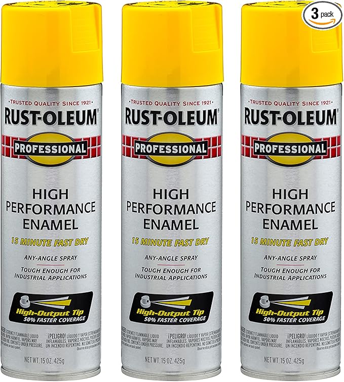 Rust-Oleum 7543838-3PK Professional High Performance Enamel Spray Paint, 15 Oz, Gloss Safety Yellow, 3 Pack