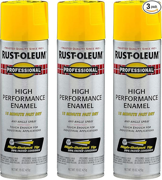 Rust-Oleum 7543838-3PK Professional High Performance Enamel Spray Paint, 15 Oz, Gloss Safety Yellow, 3 Pack