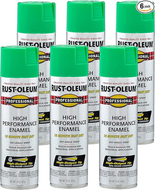 Rust-Oleum 7533838-6PK Professional High Performance Enamel Spray Paint, 15 oz, Gloss Safety Green, 6 Pack