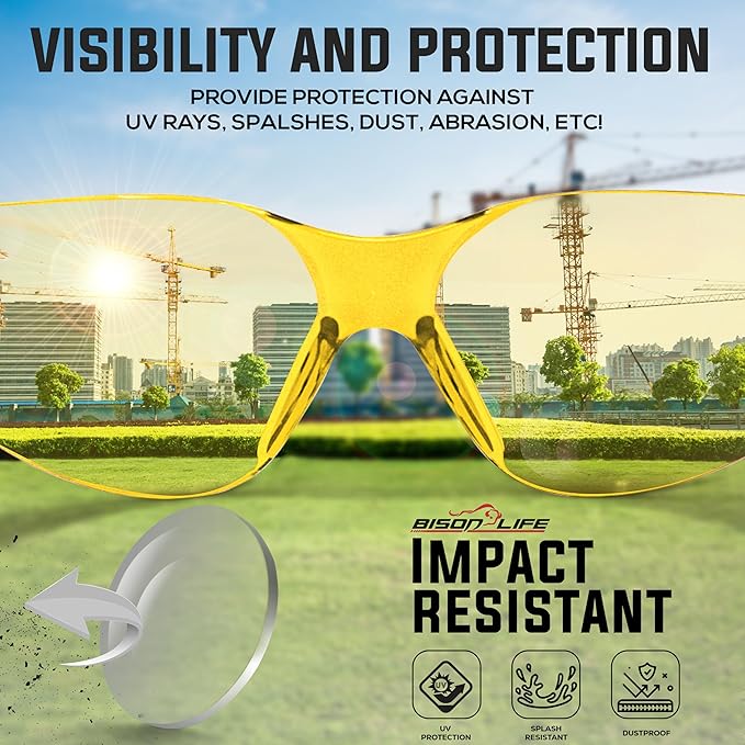 BISON LIFE Keystone Color Lens Safety Glasses | Anti Scratch | Impact Resistance | ANSI Z87.1 Standard | UV 400 Protection