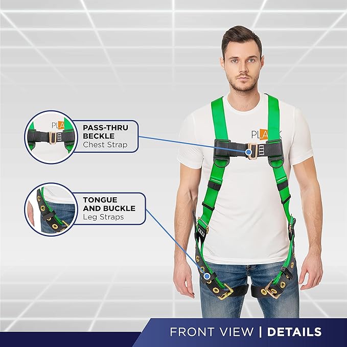 Palmer Safety Construction Harness 5 Point Adjustment, Back D-Ring, Grommet Legs, Multiple Styles I OSHA ANSI Compliant